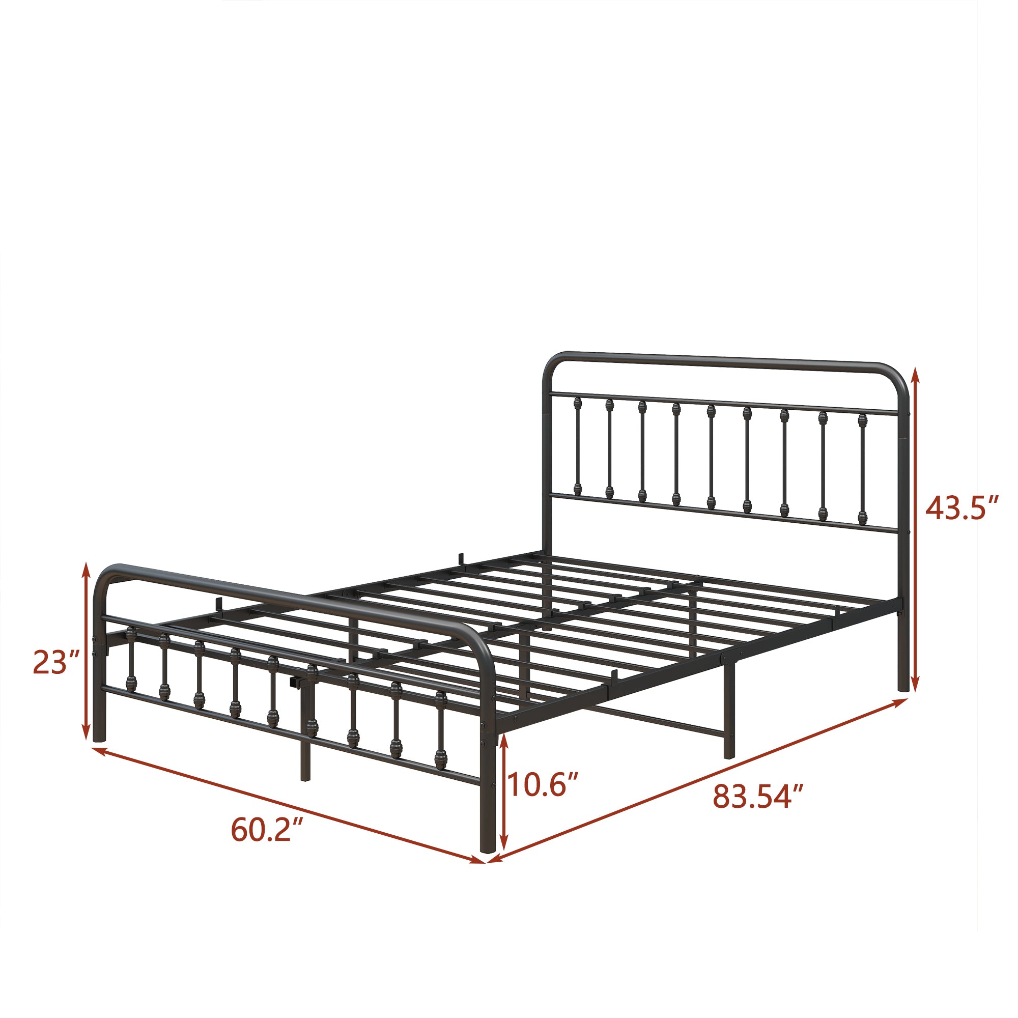 Metal Platform Bed Frame with Victorian Style Headboard