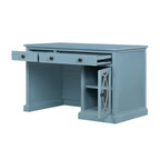 Stylish Blue Desk with Drawers and Glass Front Cabinet