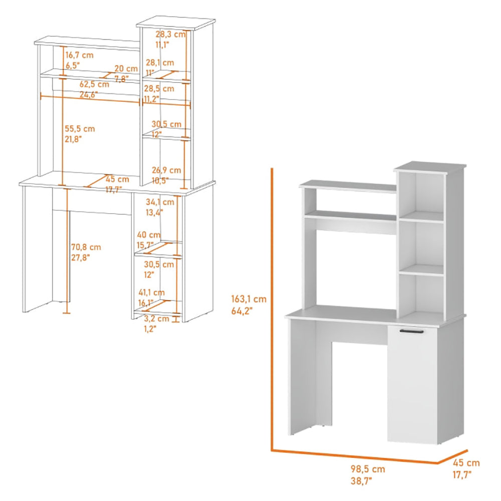 White 3-Tier Storage Shelves Computer Desk