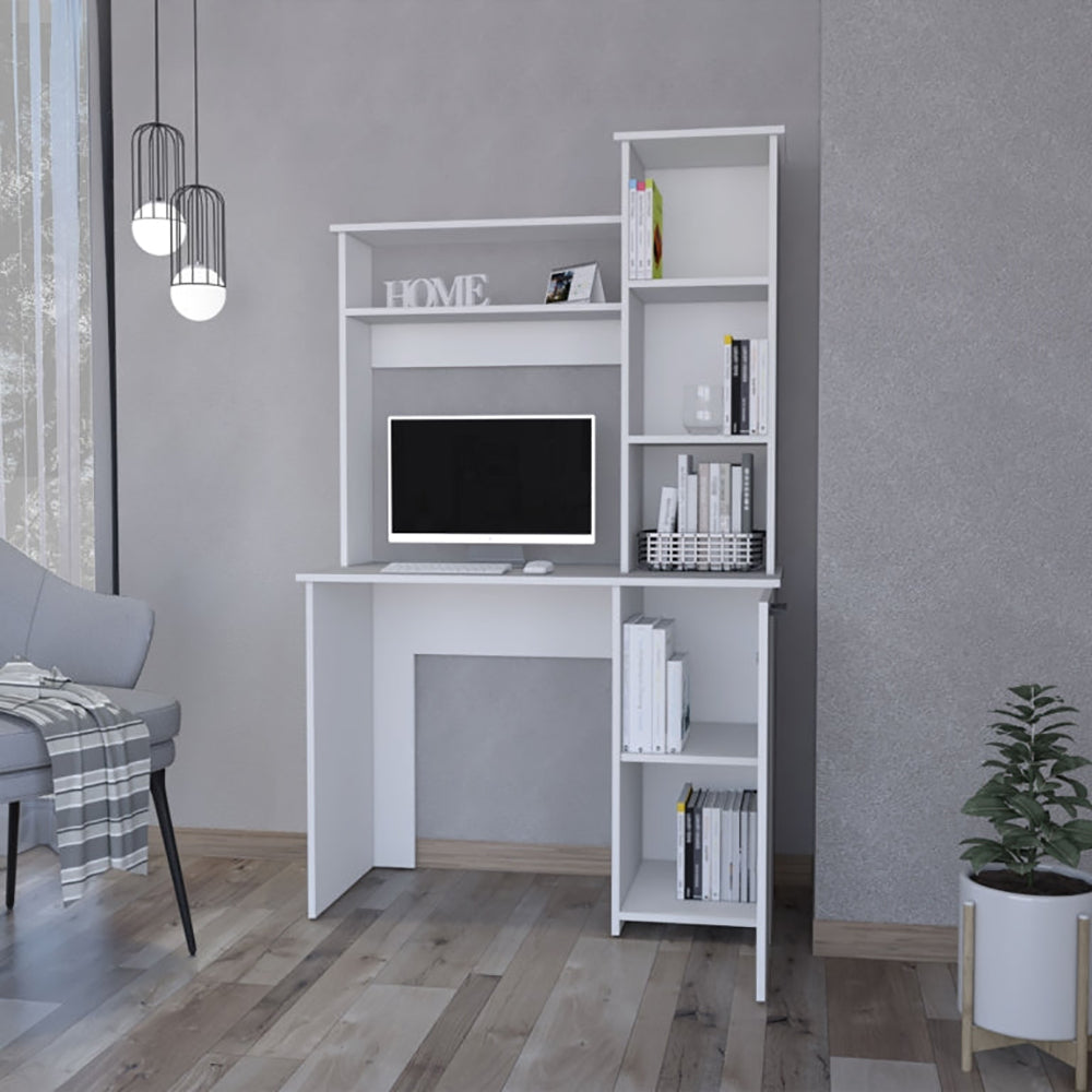 White 3-Tier Storage Shelves Computer Desk
