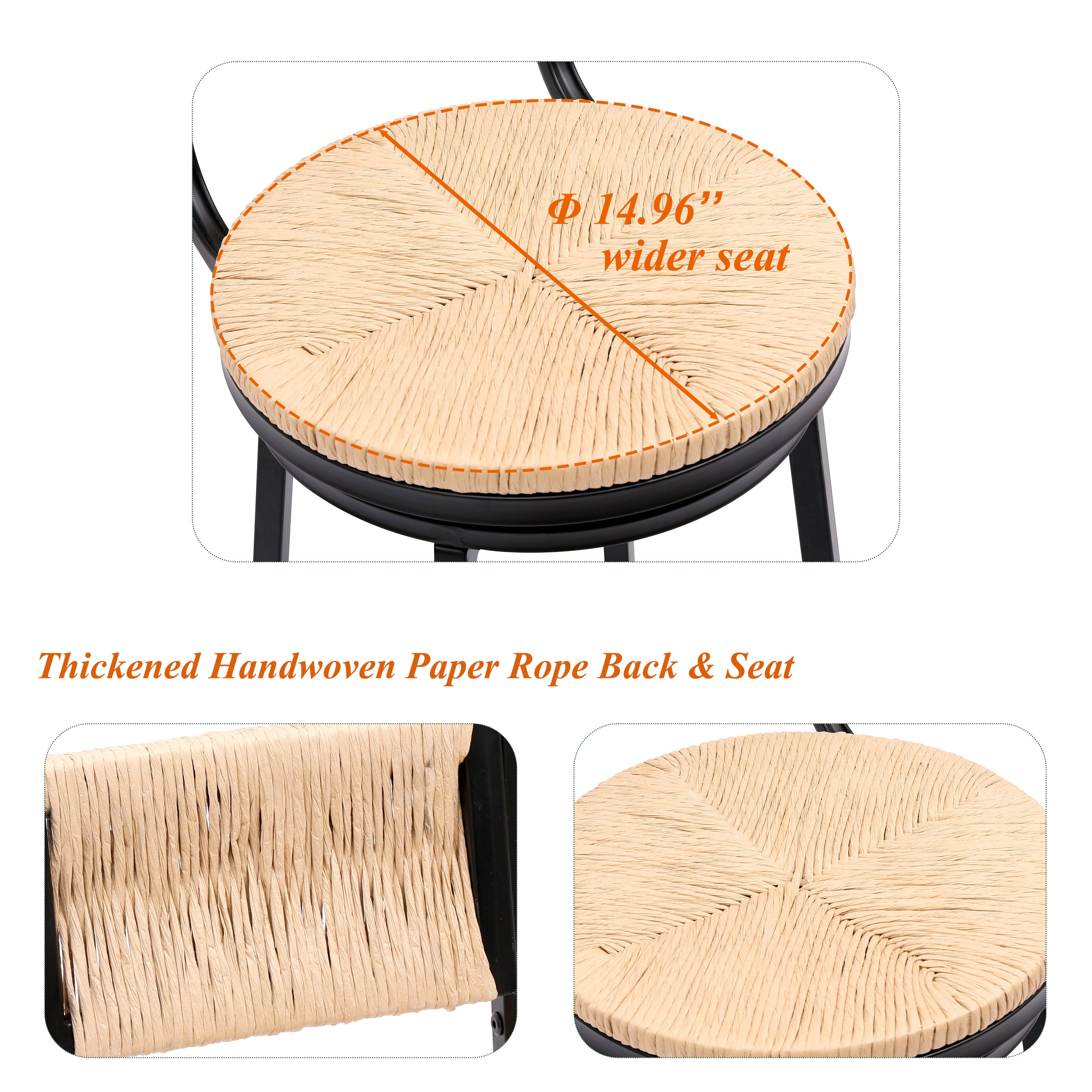 Honey Swivel Bar Stools with Paper Rope - Set of 2