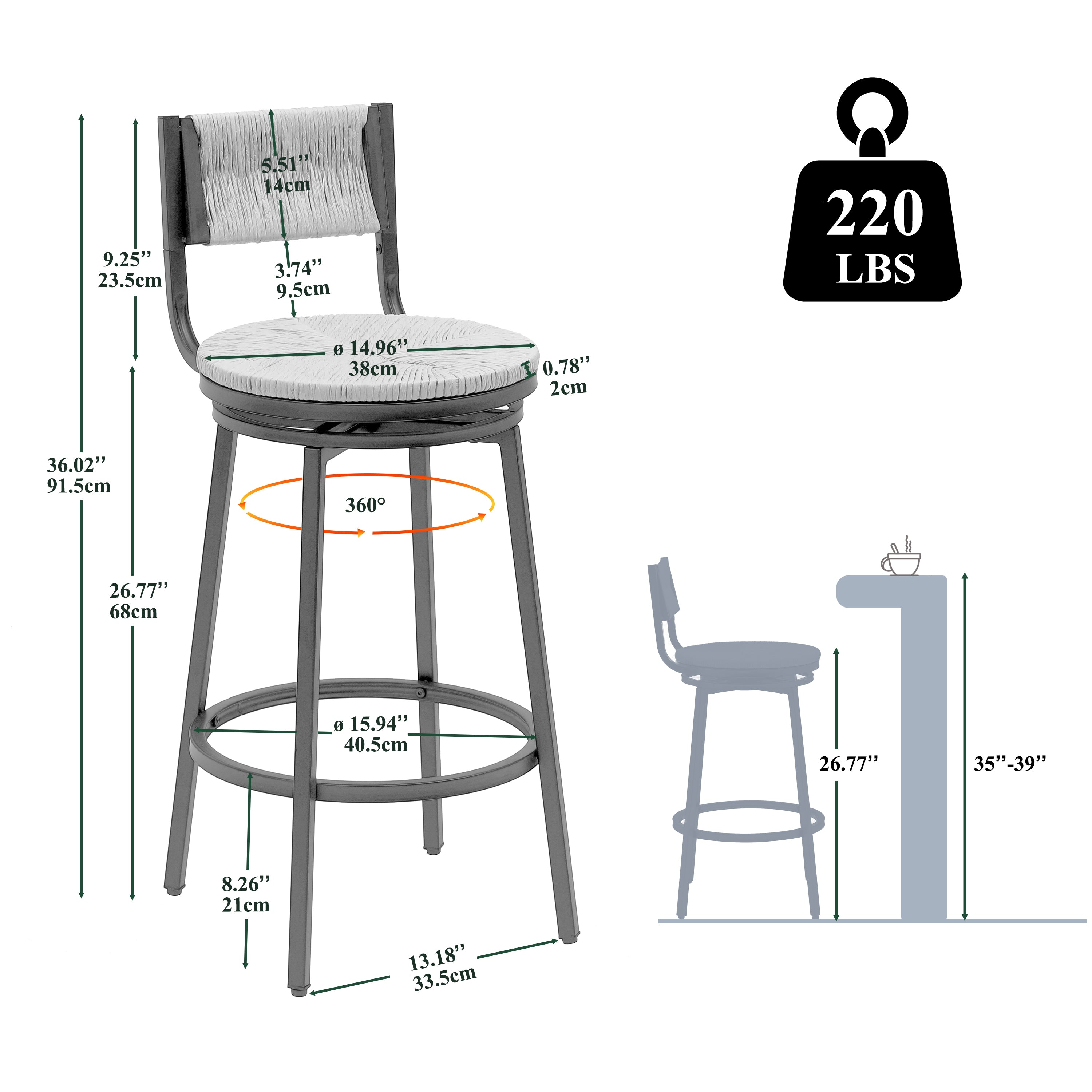 Honey Swivel Bar Stools with Paper Rope - Set of 2