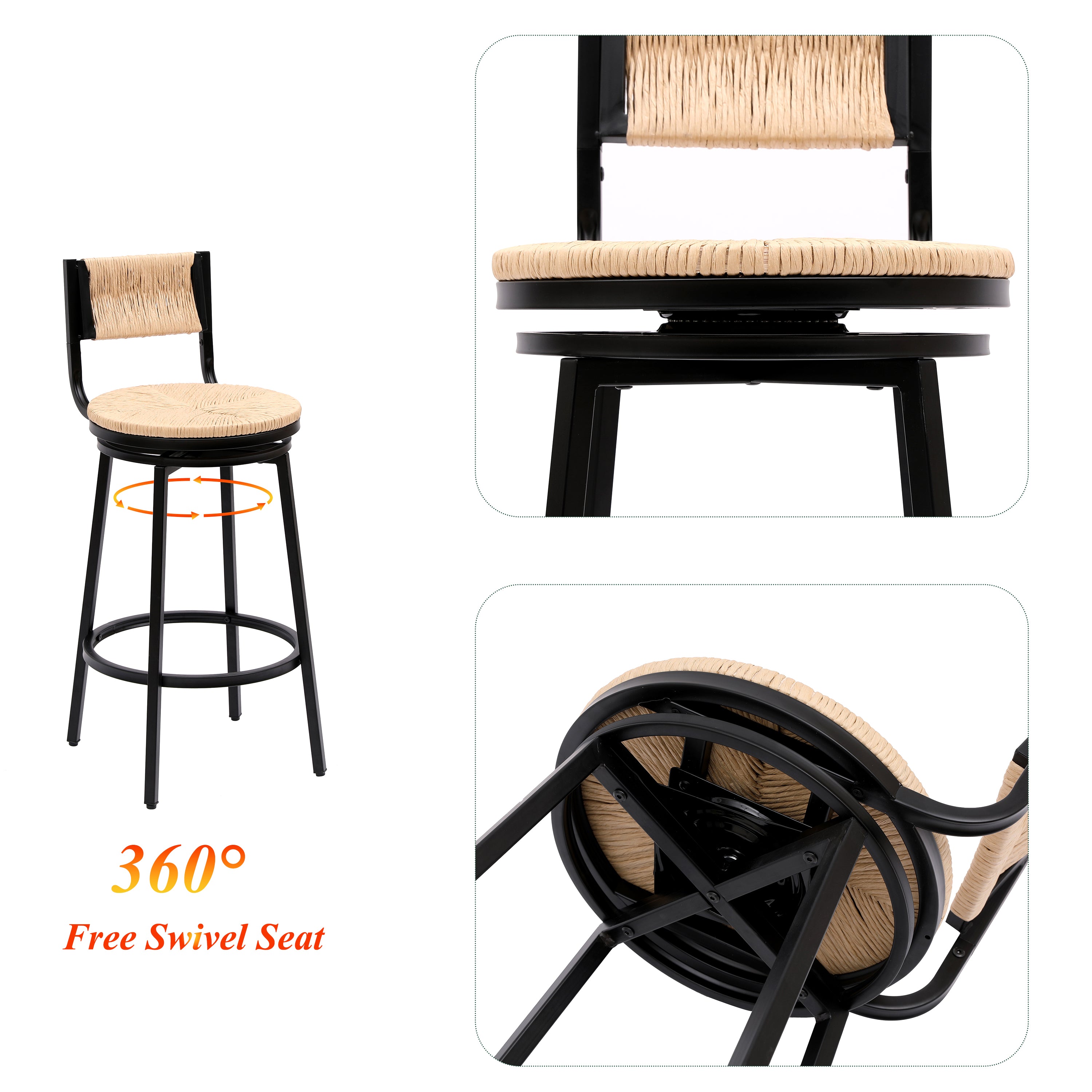 Honey Swivel Bar Stools with Paper Rope - Set of 2