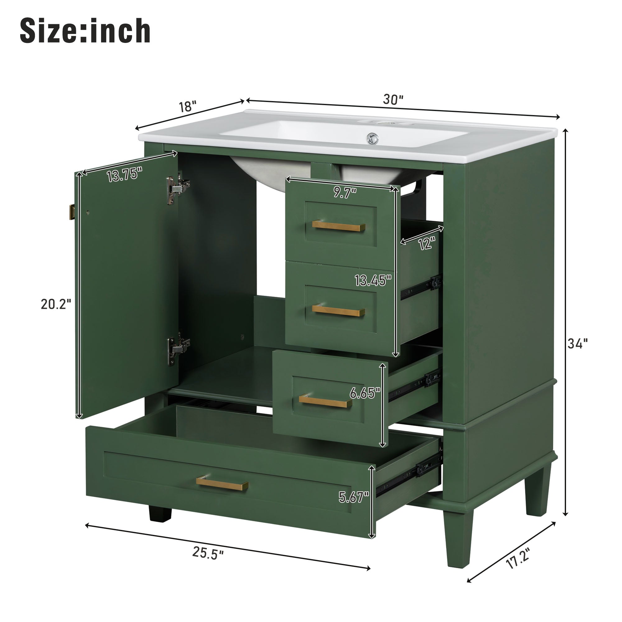 30" Bathroom Vanity in Green