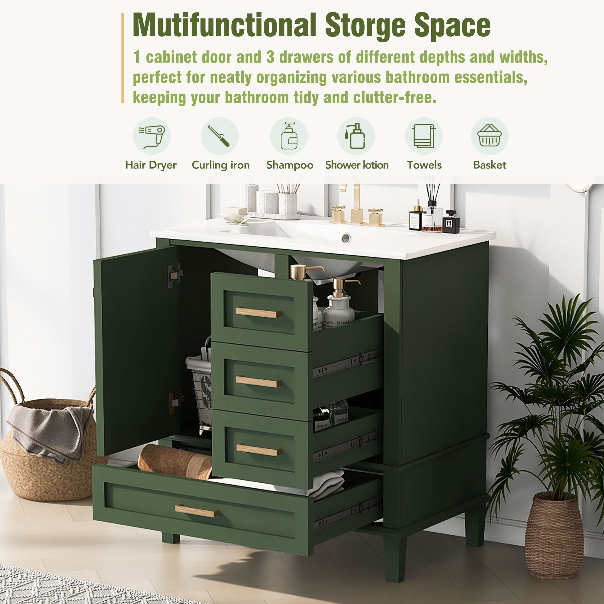 30" Bathroom Vanity in Green