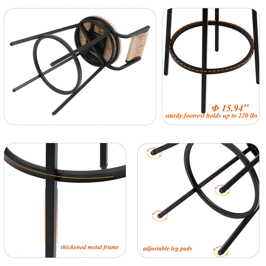 Honey Swivel Bar Stools with Paper Rope - Set of 2