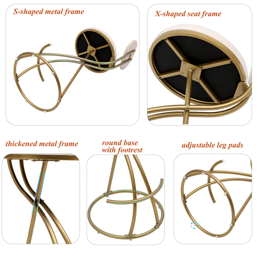 Round Bar Stool Armless Velvet Barstools Set of 2