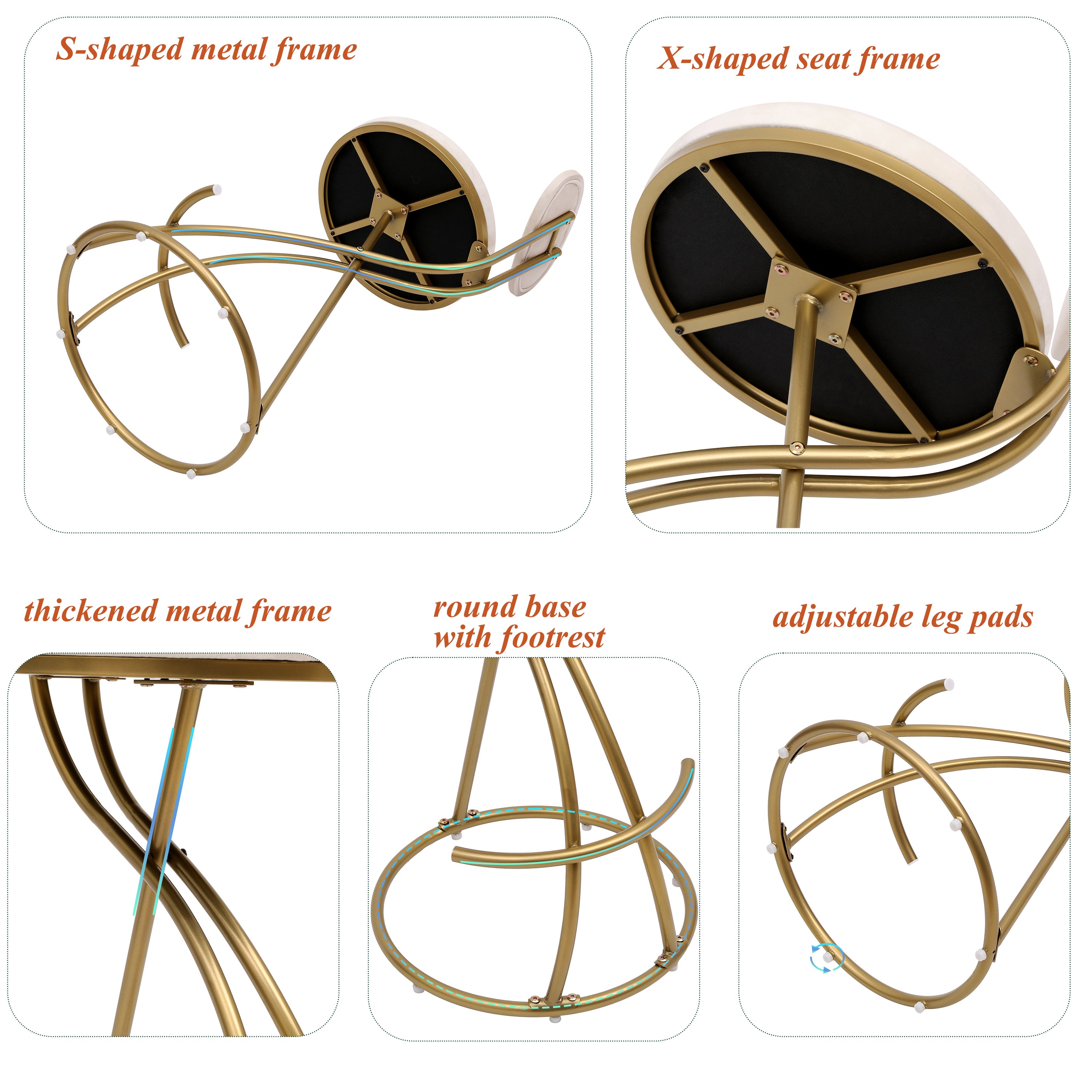 Round Bar Stool Armless Velvet Barstools Set of 2
