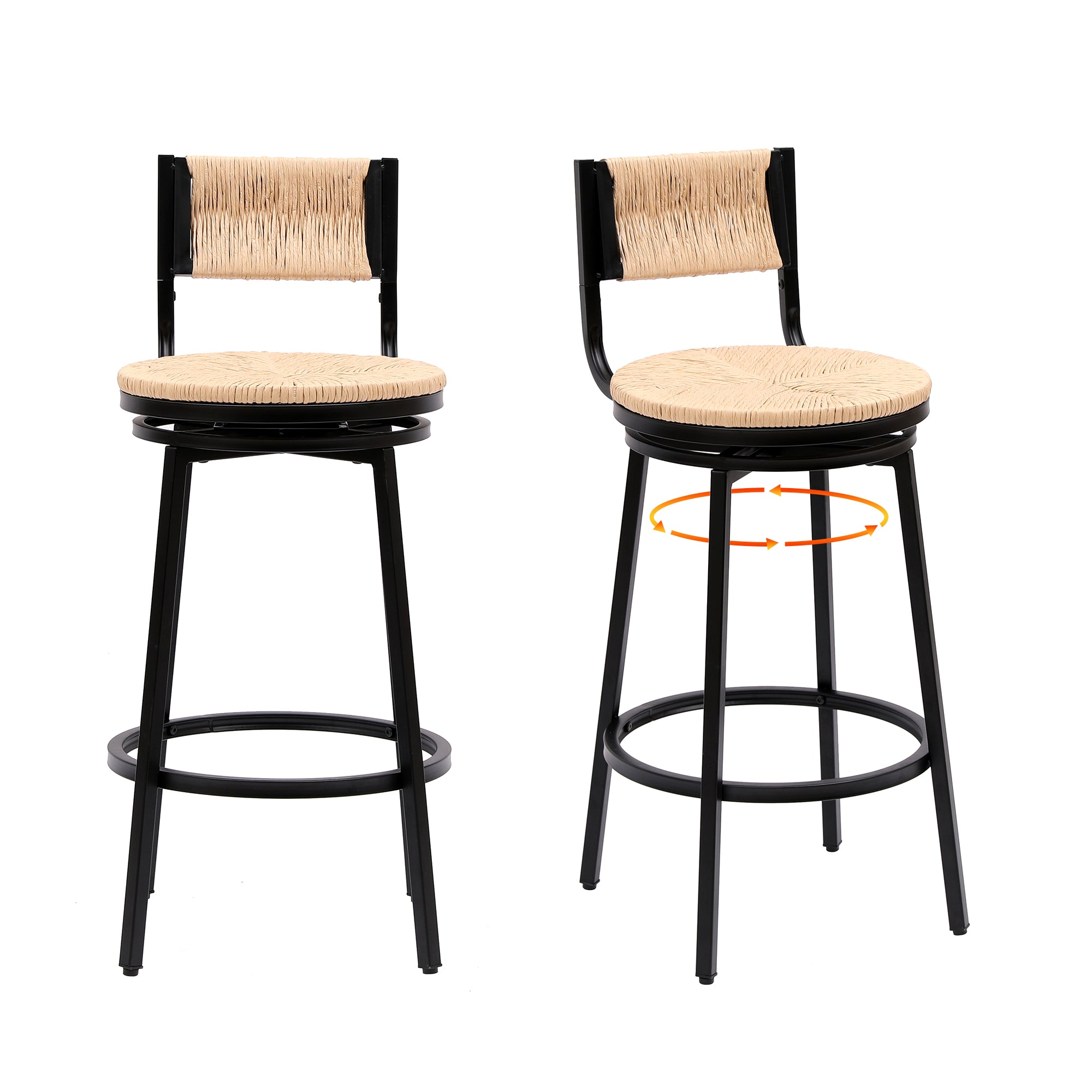 Honey Swivel Bar Stools with Paper Rope - Set of 2