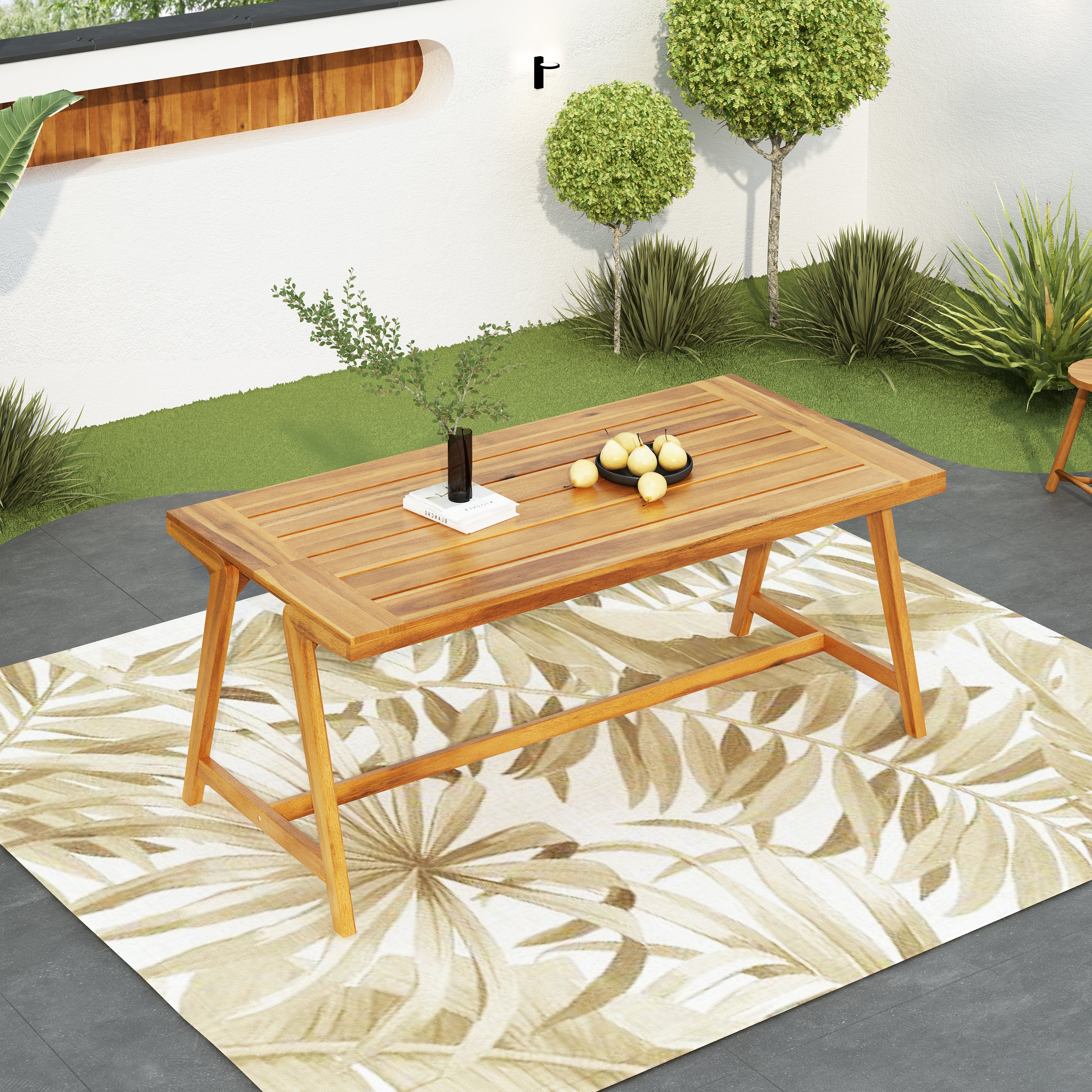 Modern Outdoor Dining Table, Acacia Wood Patio Table