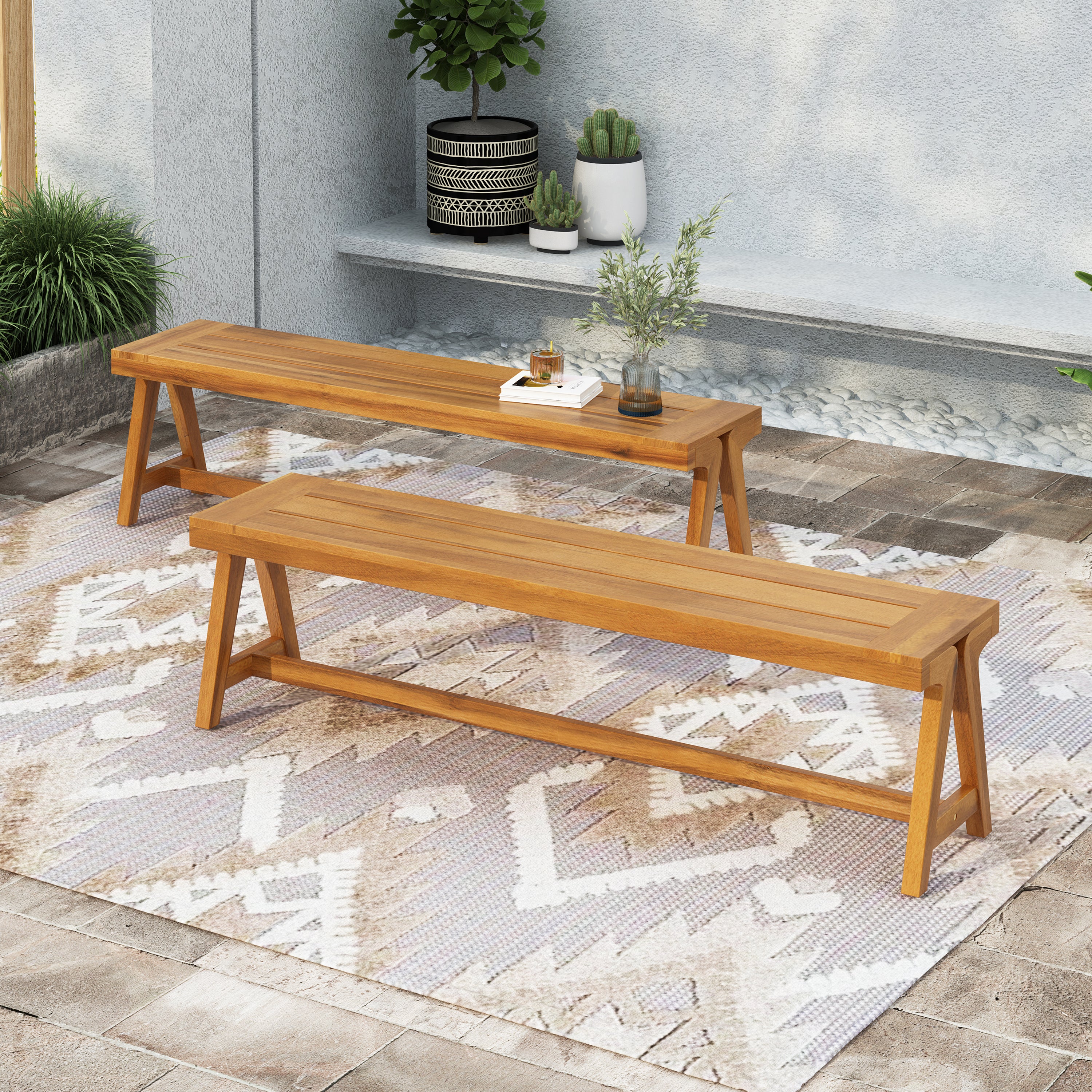 Outdoor Dining Benches (Set of 2)