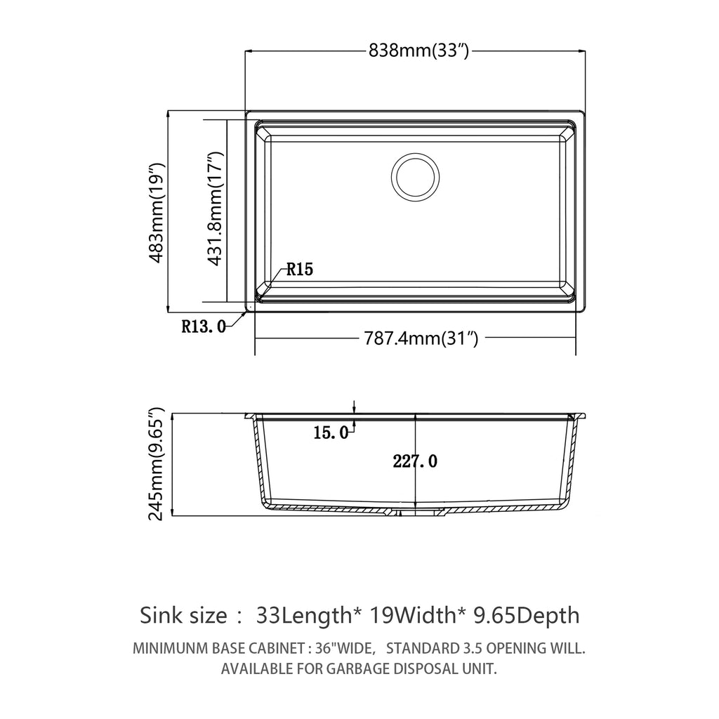 Quartz Kitchen Sink - 33"x19"x9.65"