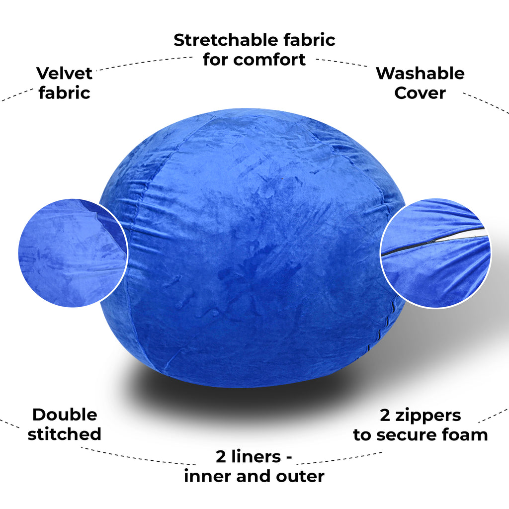 Minky Velvet Bean Bag Chair - 4ft Plush Floor Chair for Kids and Adults