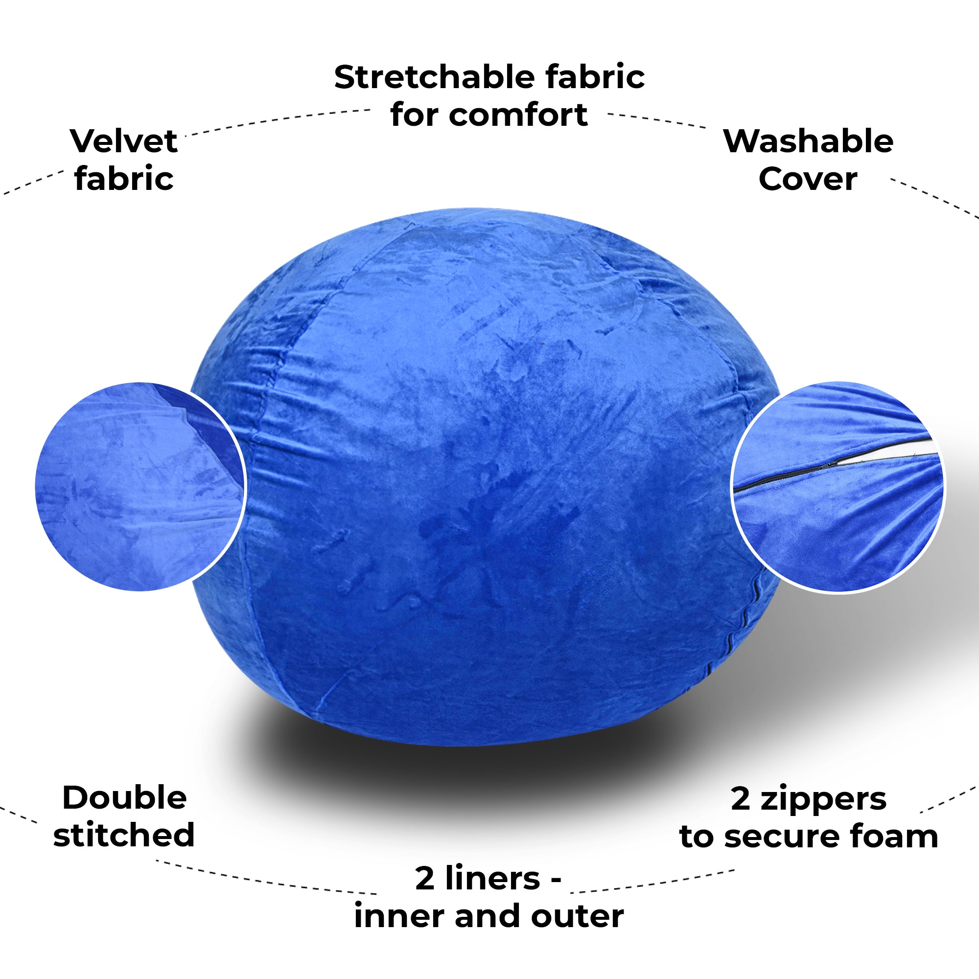 Minky Velvet Bean Bag Chair - 4ft Plush Floor Chair for Kids and Adults
