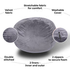 Minky Velvet Bean Bag Chair - 5ft Plush Lounge Chair