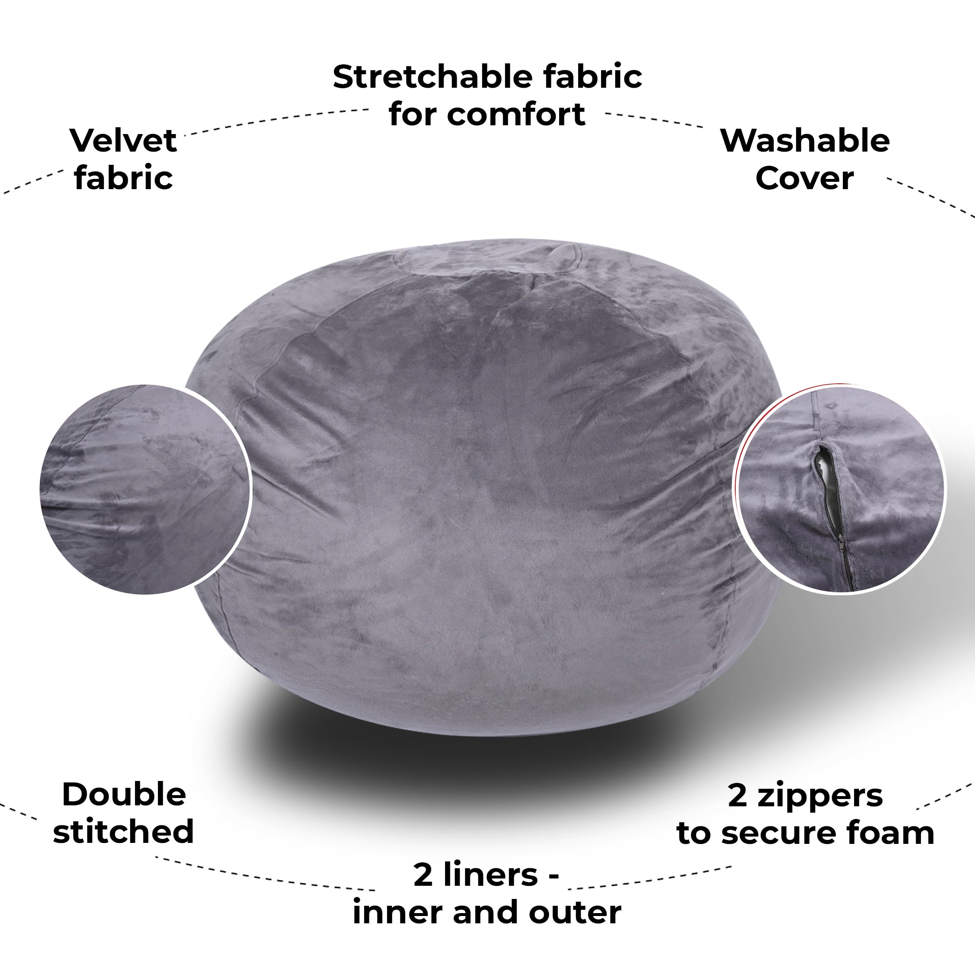 Minky Velvet Bean Bag Chair - 5ft Plush Lounge Chair