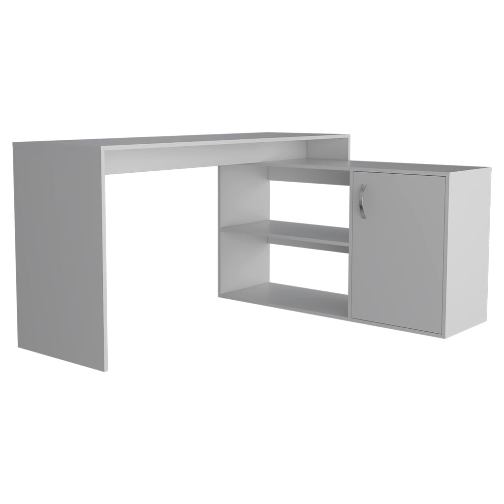 Axis Modern L-Shaped Computer Desk with Open & Closed Storage - White