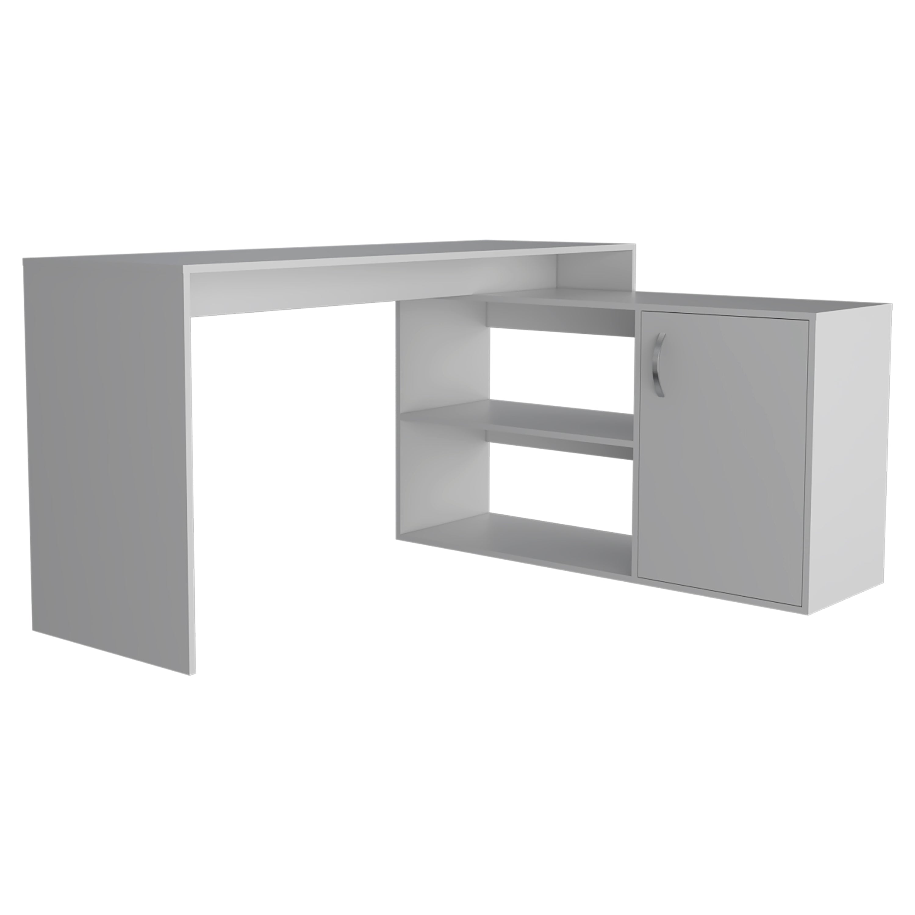 Axis Modern L-Shaped Computer Desk with Open & Closed Storage - White