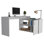 Axis Modern L-Shaped Computer Desk with Open & Closed Storage - White