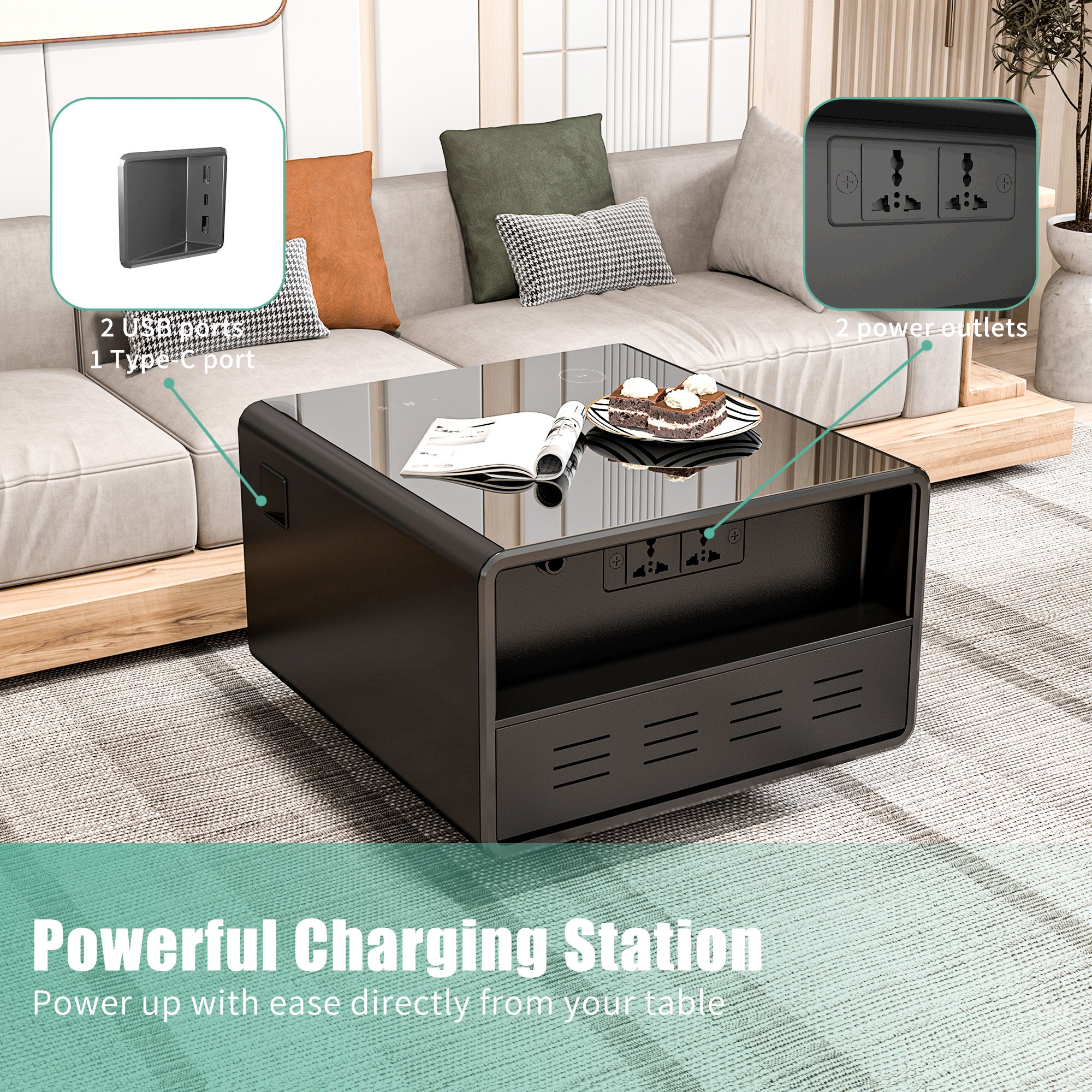 Modern Smart Side Table with Built-in Fridge
