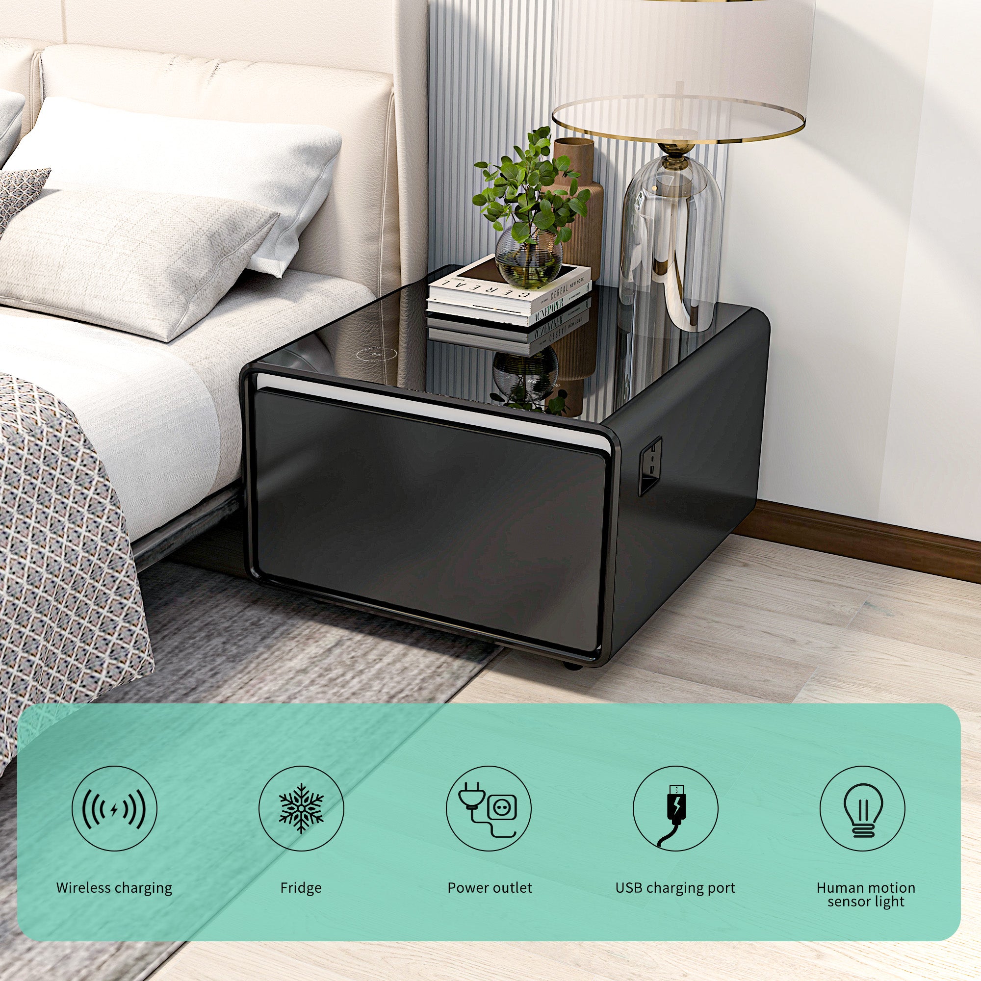 Modern Smart Side Table with Built-in Fridge