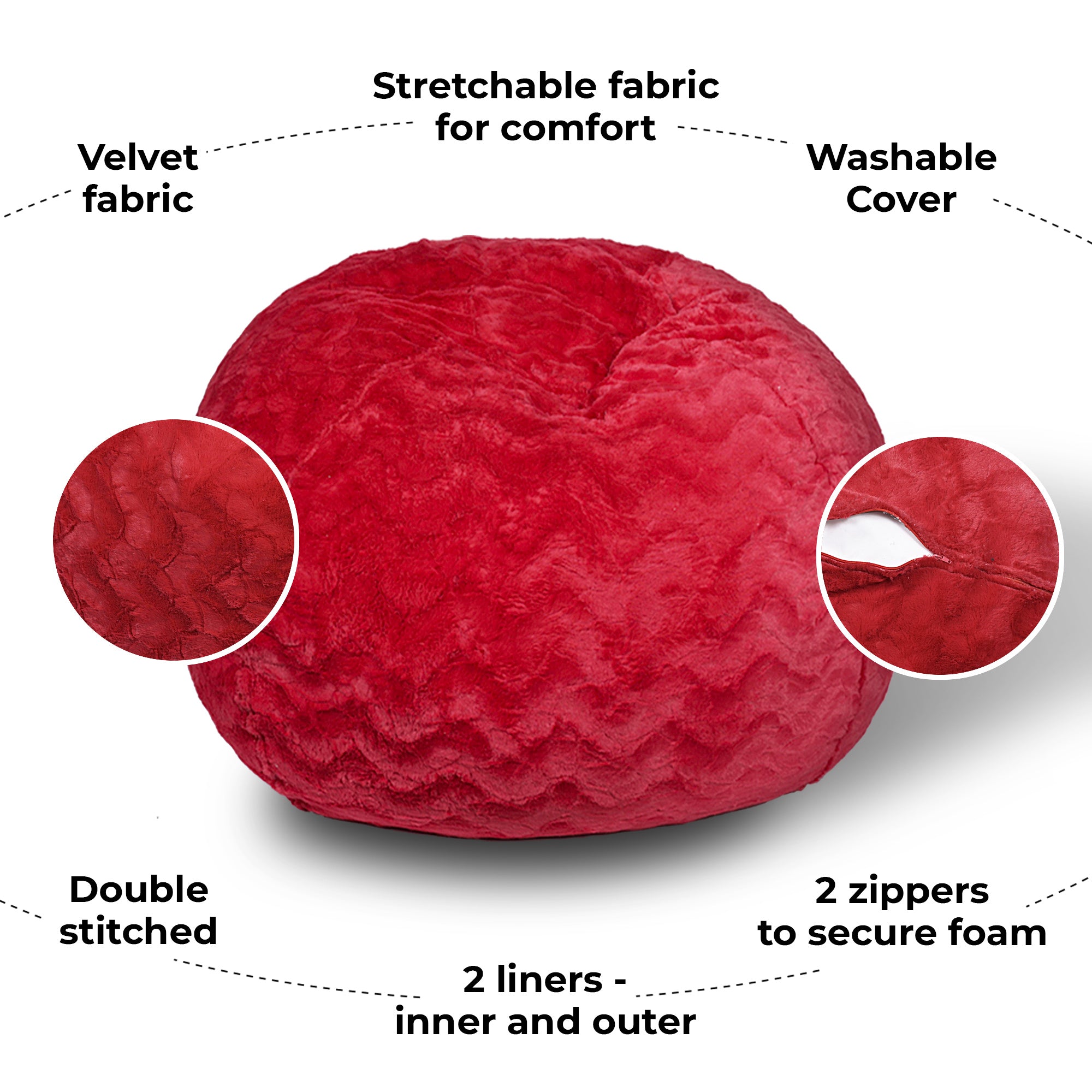 Faux Fur Bean Bag Chair - 5ft Cozy Lounger for Kids & Adults