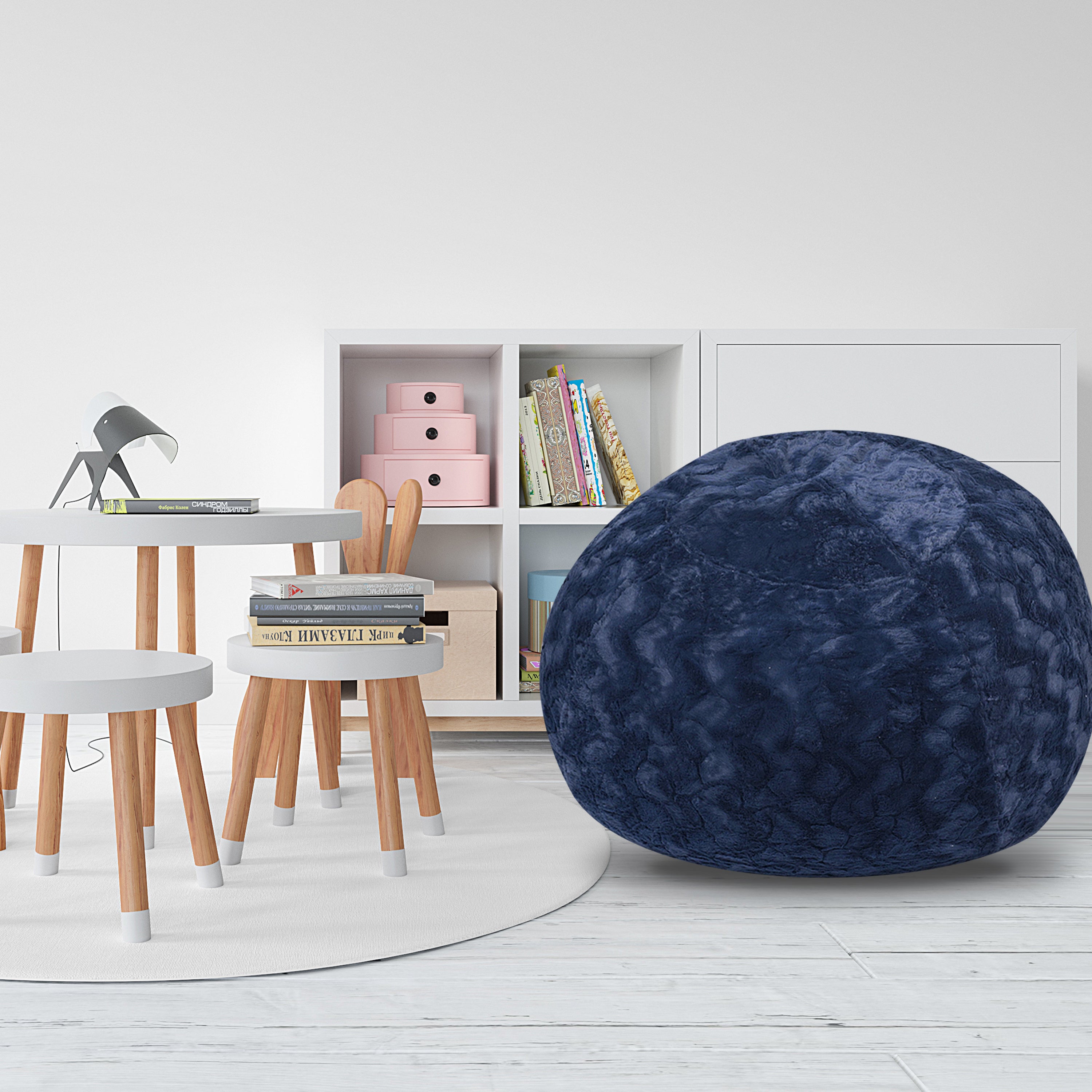 Faux Fur Bean Bag Chair in Navy