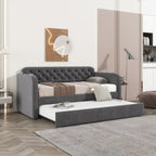 Twin Size Upholstered Daybed with Trundle and USB Charging