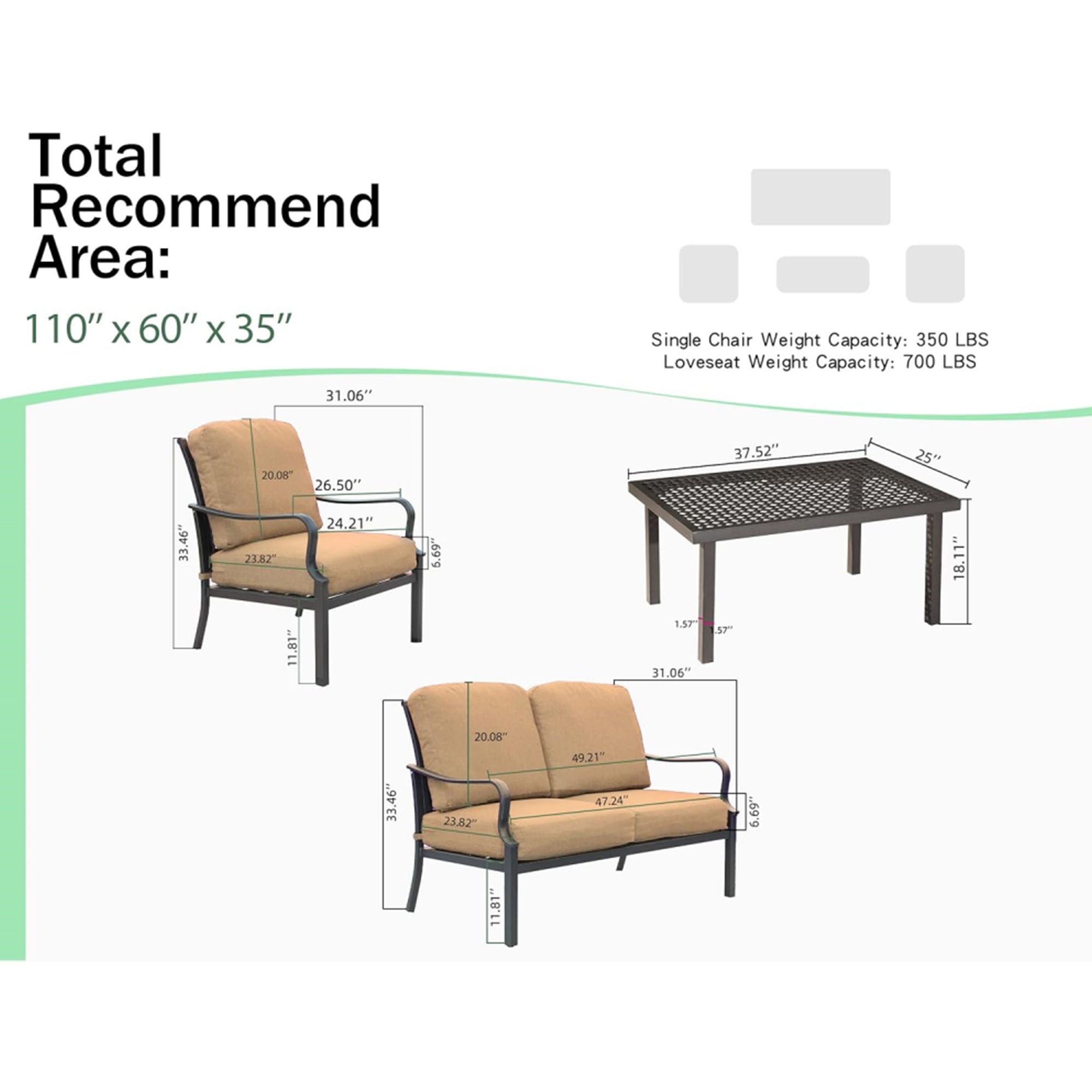 Outdoor 4 Piece Patio Conversation Set