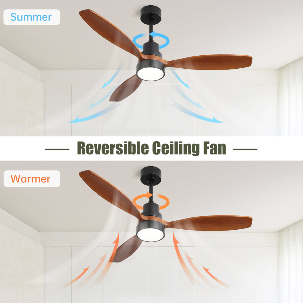 52 Inch Wooden Ceiling Fan With 3 Solid Wood Blades