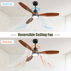 52 Inch Wooden Ceiling Fan With 3 Solid Wood Blades