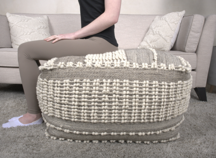 Rustic Wool and Cotton Large Pouf