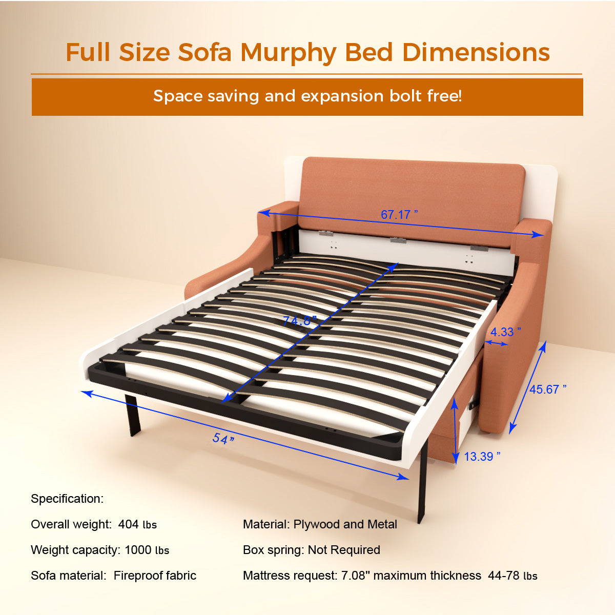 Vertical Murphy Bed with Sofa for Bedroom or Guestroom