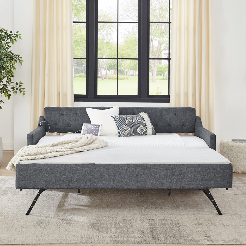 Twin Size Upholstery Daybed with Twin Size Erectable Trundle