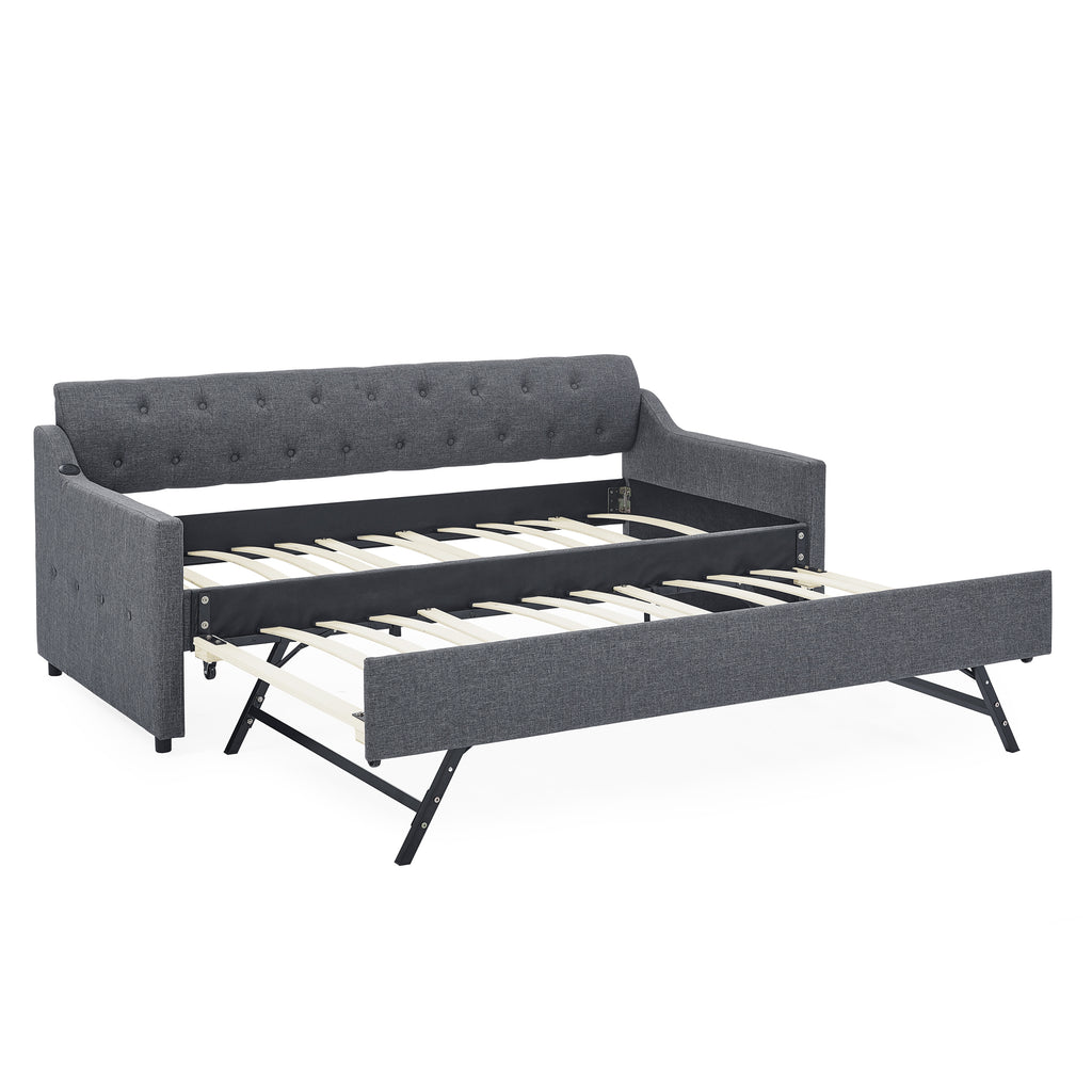 Twin Size Upholstery Daybed with Twin Size Erectable Trundle