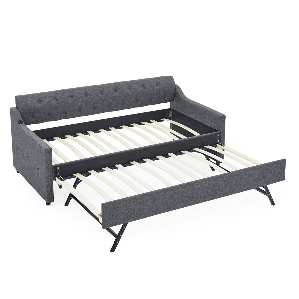 Twin Size Upholstery Daybed with Twin Size Erectable Trundle