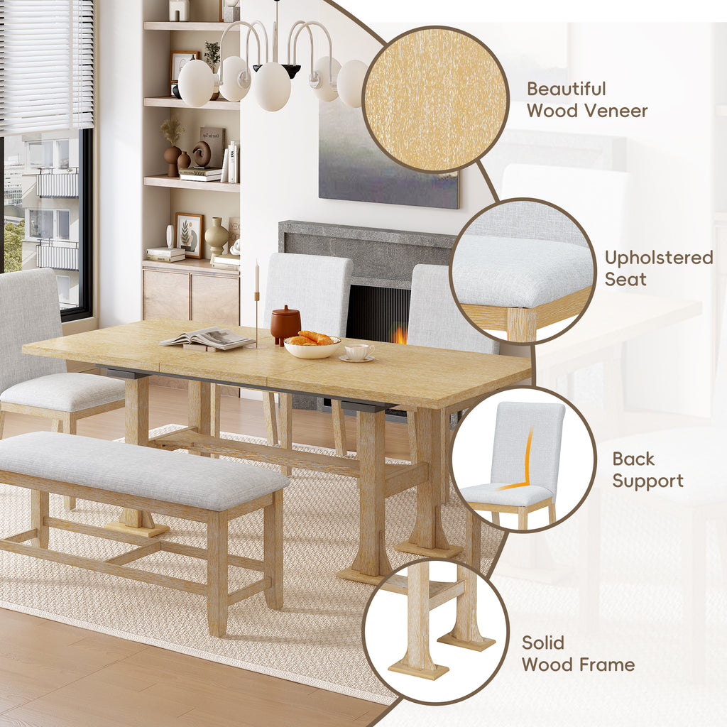TOPMAX Farmhouse 76-Inch 6-Piece Extendable Dining Table Set