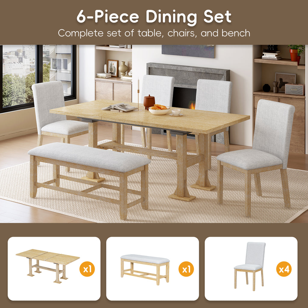 TOPMAX Farmhouse 76-Inch 6-Piece Extendable Dining Table Set