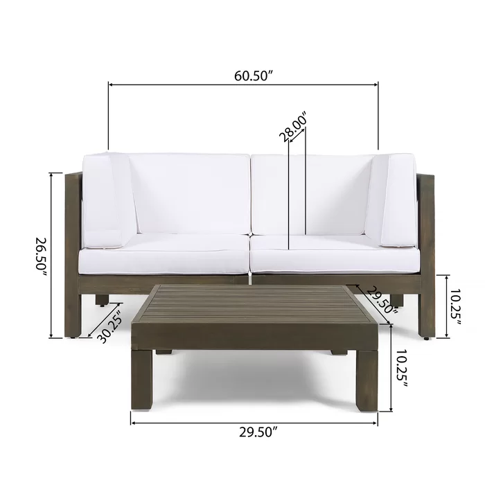Brava X-Back 2 Seater Sectional Loveseat with Coffee Table
