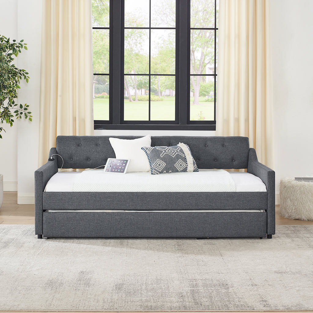 Twin Size Upholstery Daybed with Twin Size Erectable Trundle
