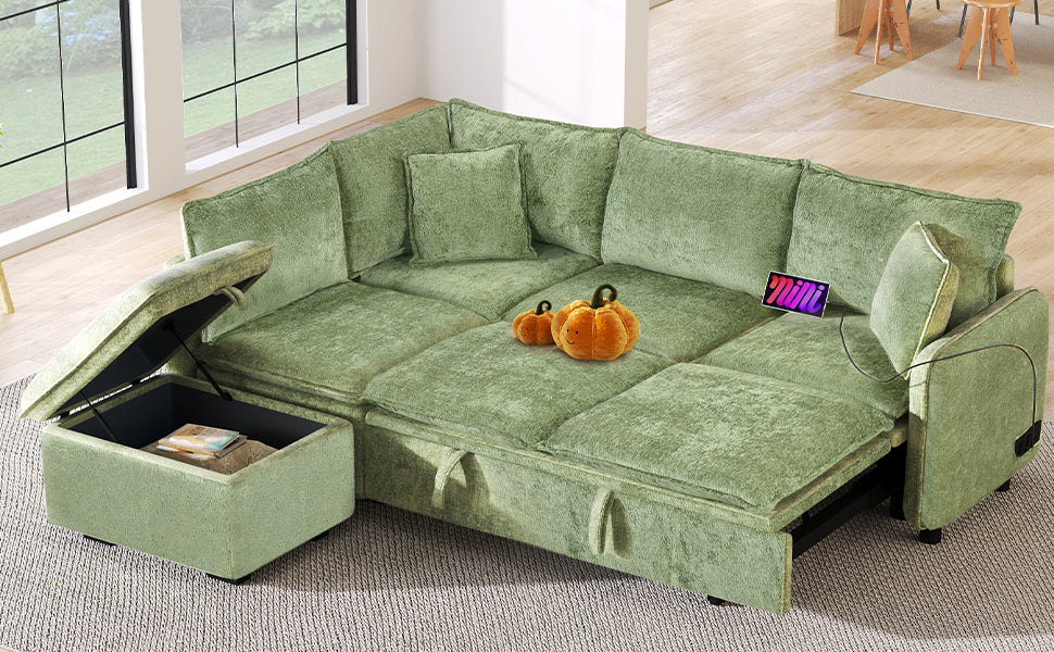 82.67" Convertible Sofa Bed Sectional with Storage Ottoman