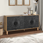 Black Carved Symmetrical Design TV Stand
