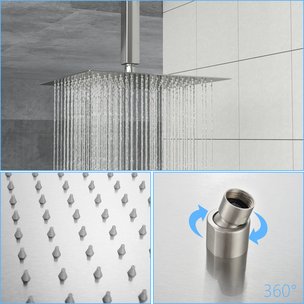 12 Inch Square Brushed Nickel Rain Fixed Shower Head
