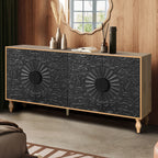 Black Carved Symmetrical Design TV Stand