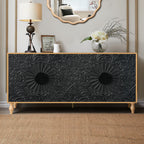 Black Carved Symmetrical Design TV Stand