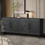 Carved Flower Door Large Storage Cabinet With Metal Handle