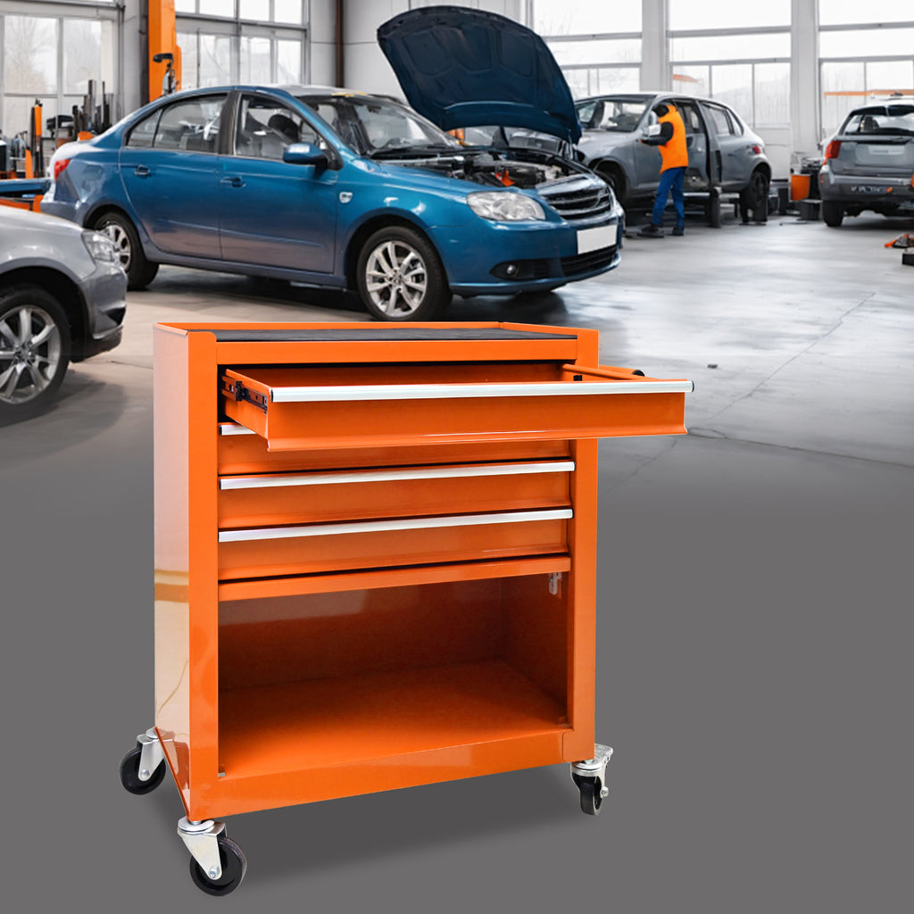 4 Drawers Multifunctional Tool Cart with Wheels - Orange
