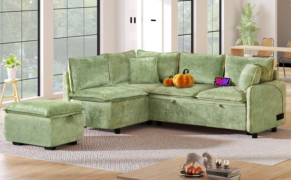82.67" Convertible Sofa Bed Sectional with Storage Ottoman