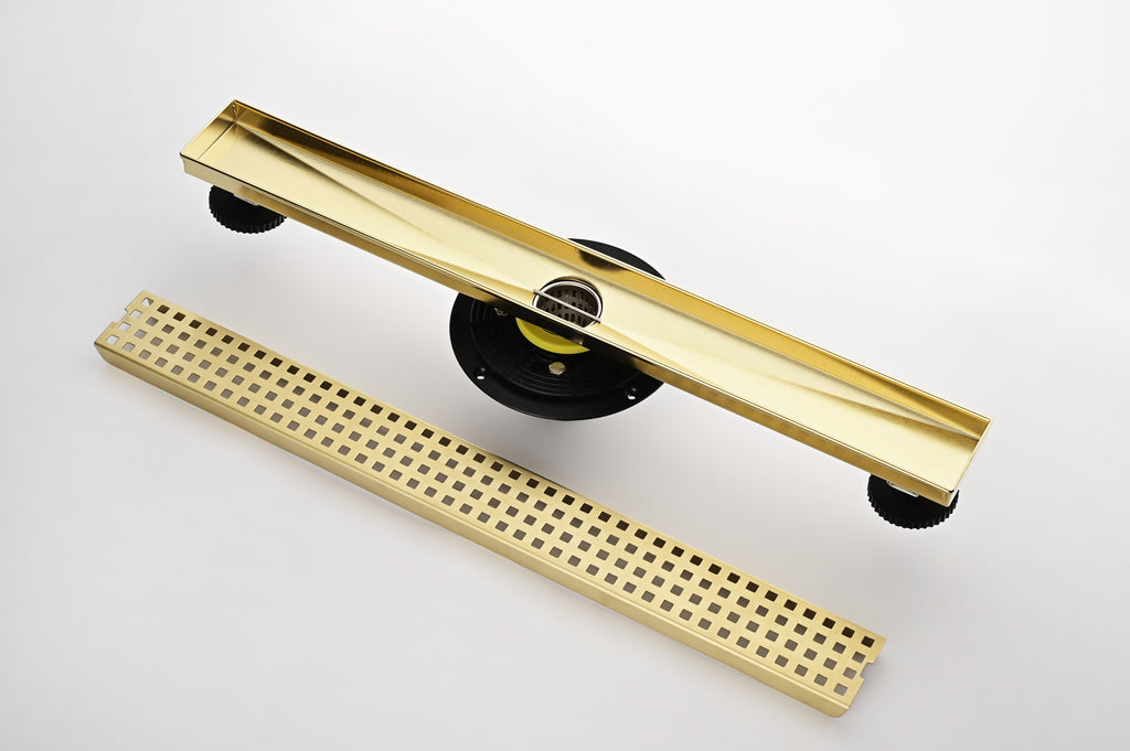 24 Inches Linear Shower Drain with Removable Quadrato Pattern Grate