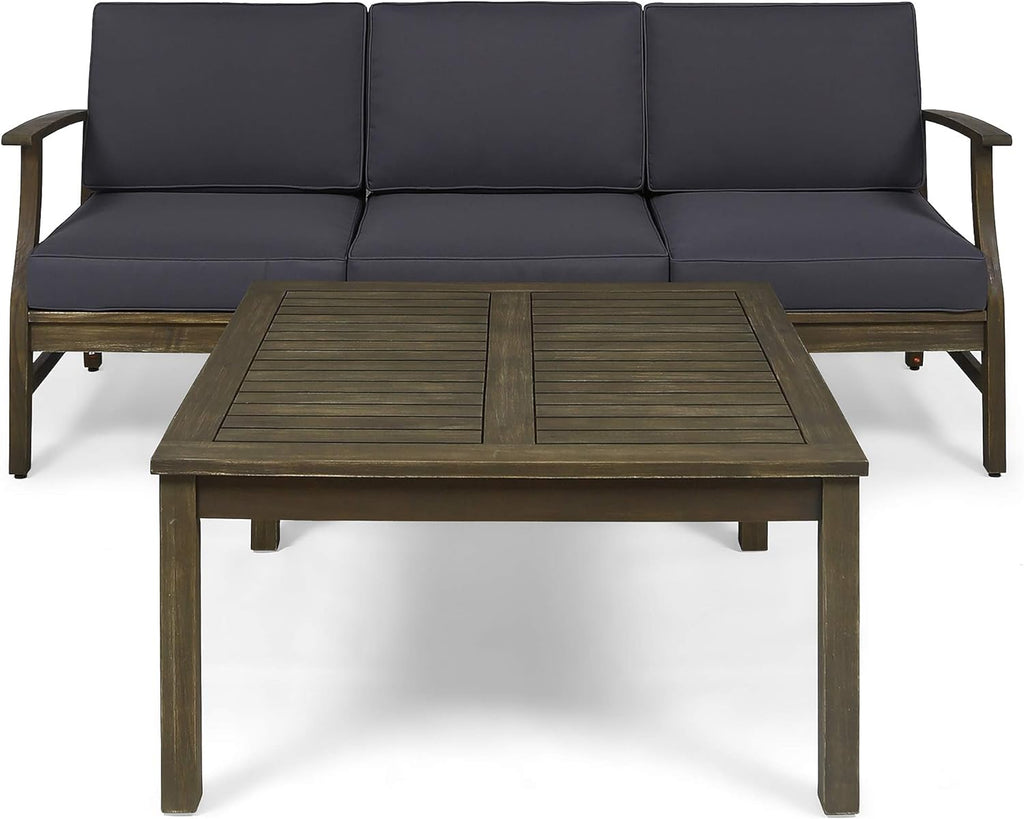 Perla 3 Seater Sofa and Table Set, Dark